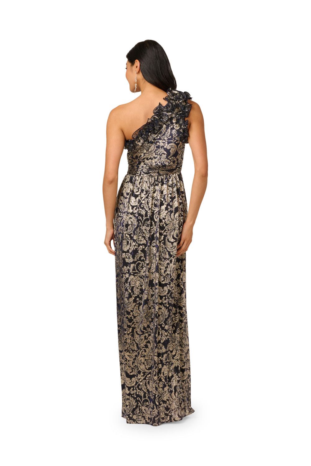 Adrianna Papell Women's One Shoulder Crinkle Gown in Navy
