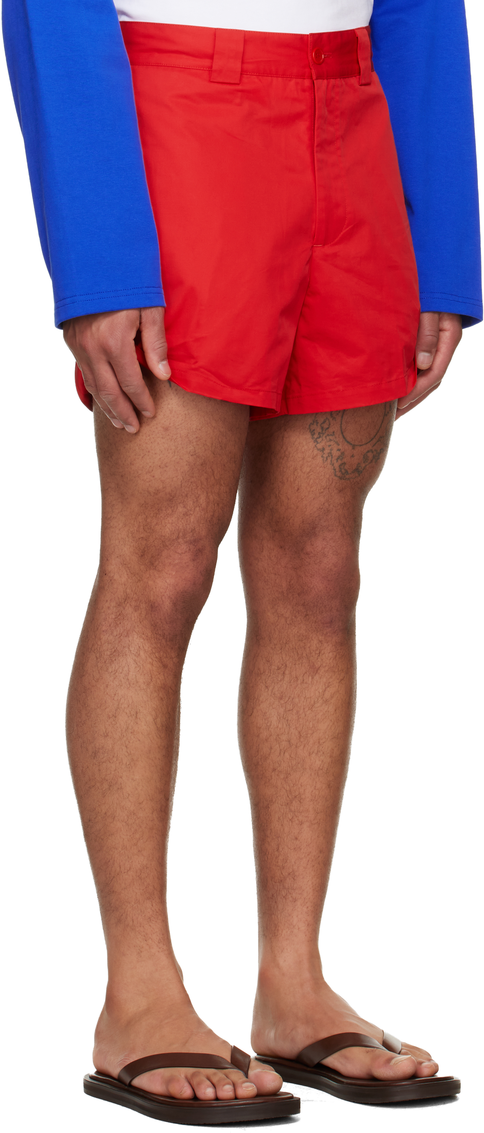 Red Rolled-Hem Shorts