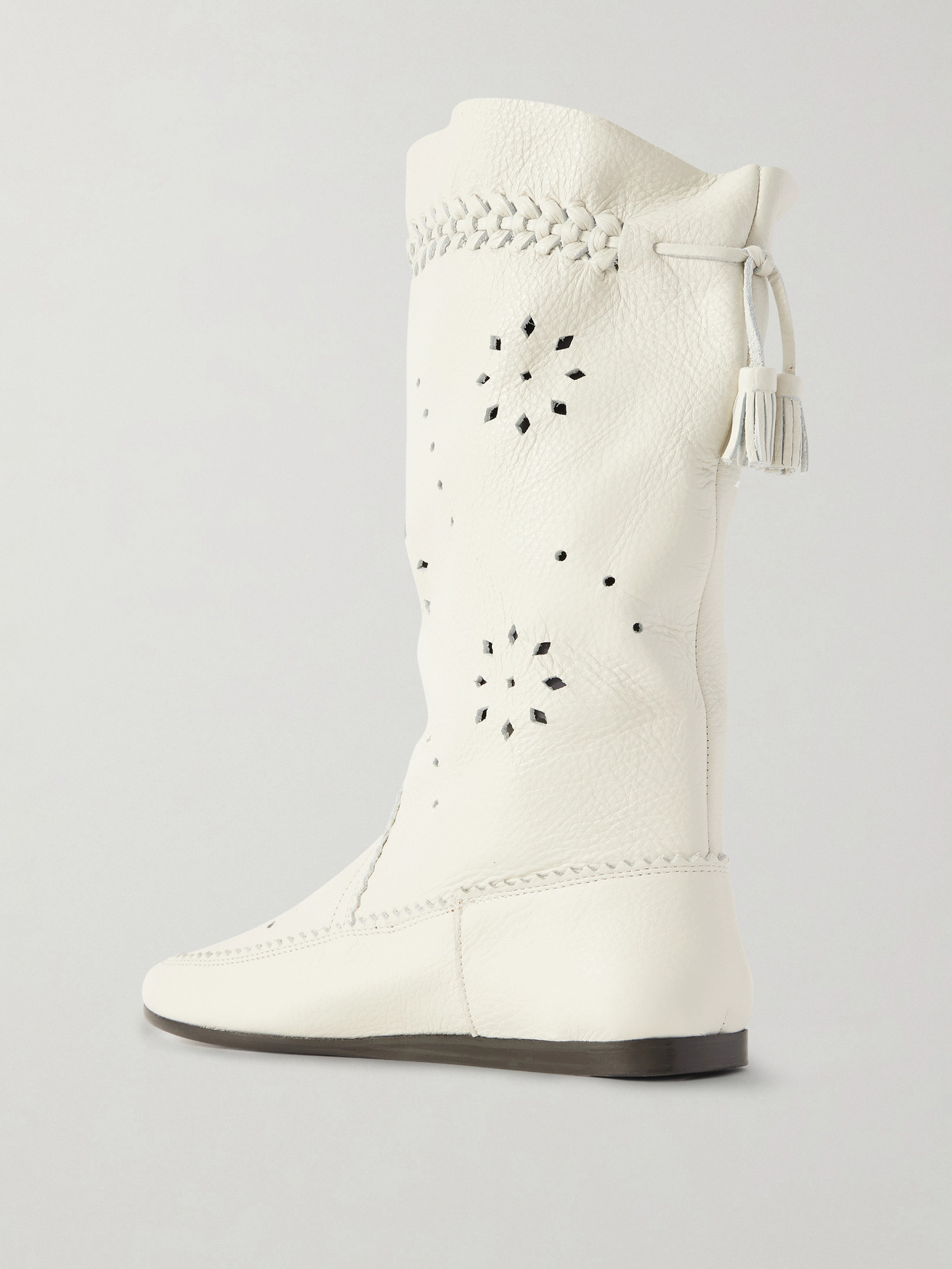 Welky Laser-cut Textured-leather Boots - White