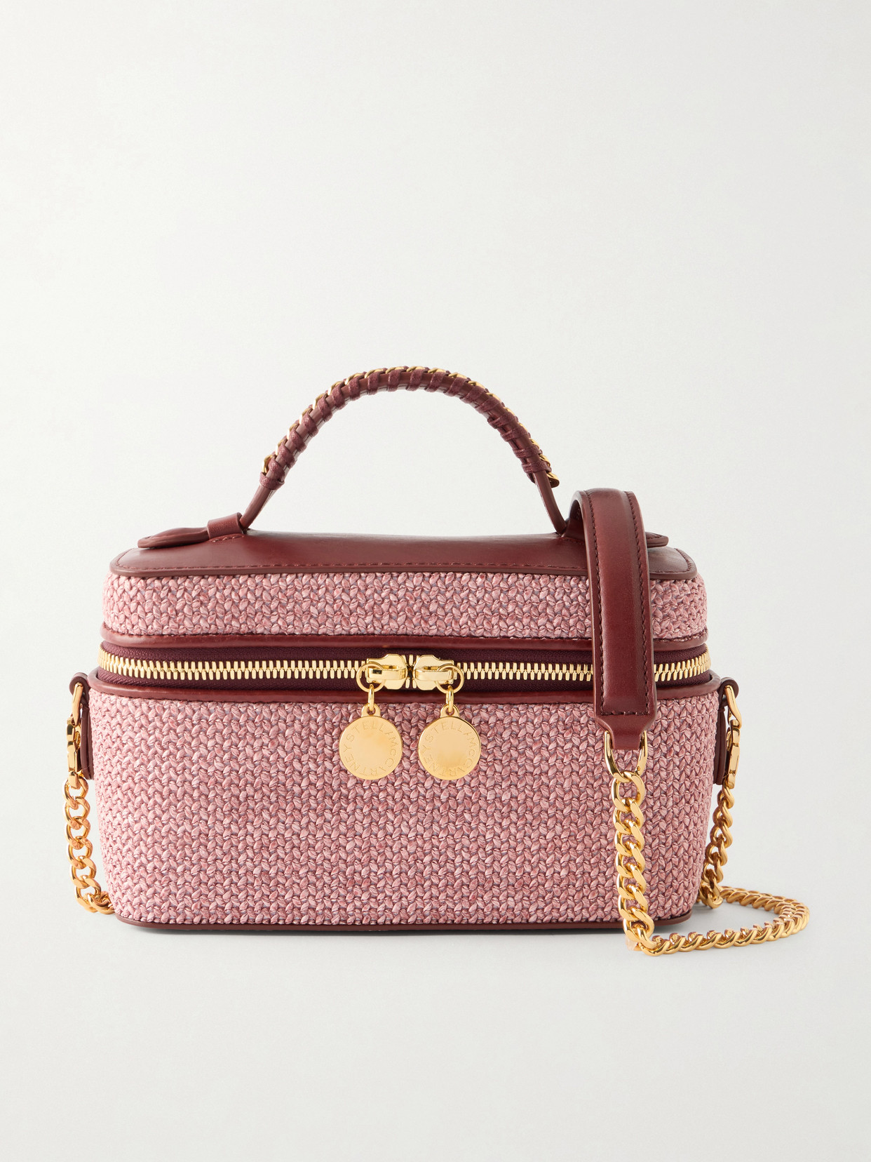 Falabella Vanity Case Vegetarian Leather-trimmed Raffia Shoulder Bag - Burgundy
