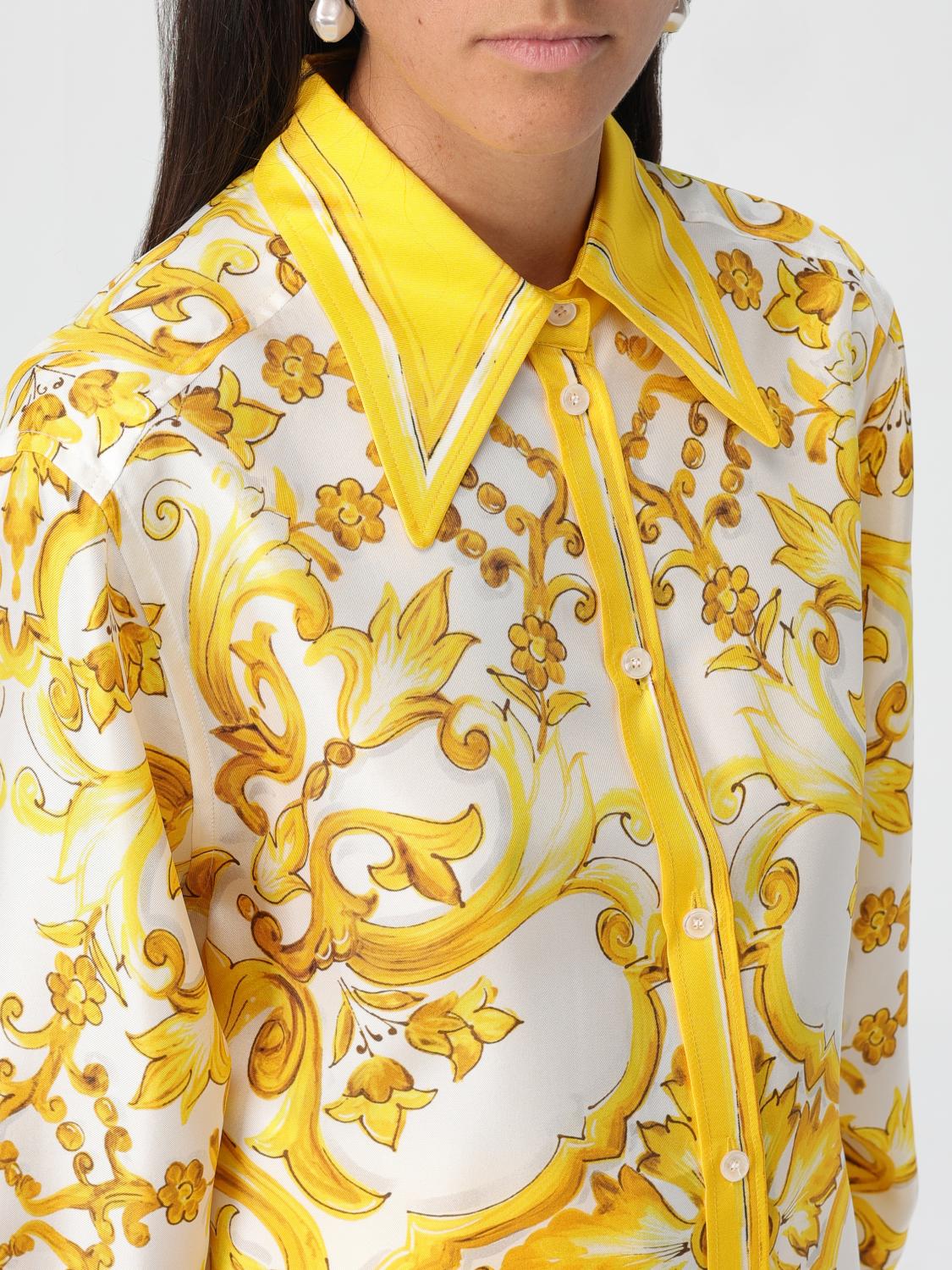 Majolica-print silk shirt - Yellow