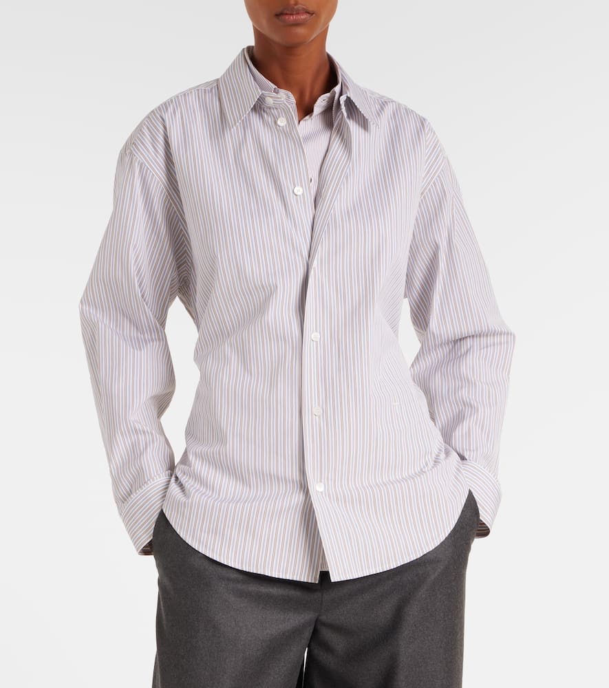 Belted striped cotton poplin shirt