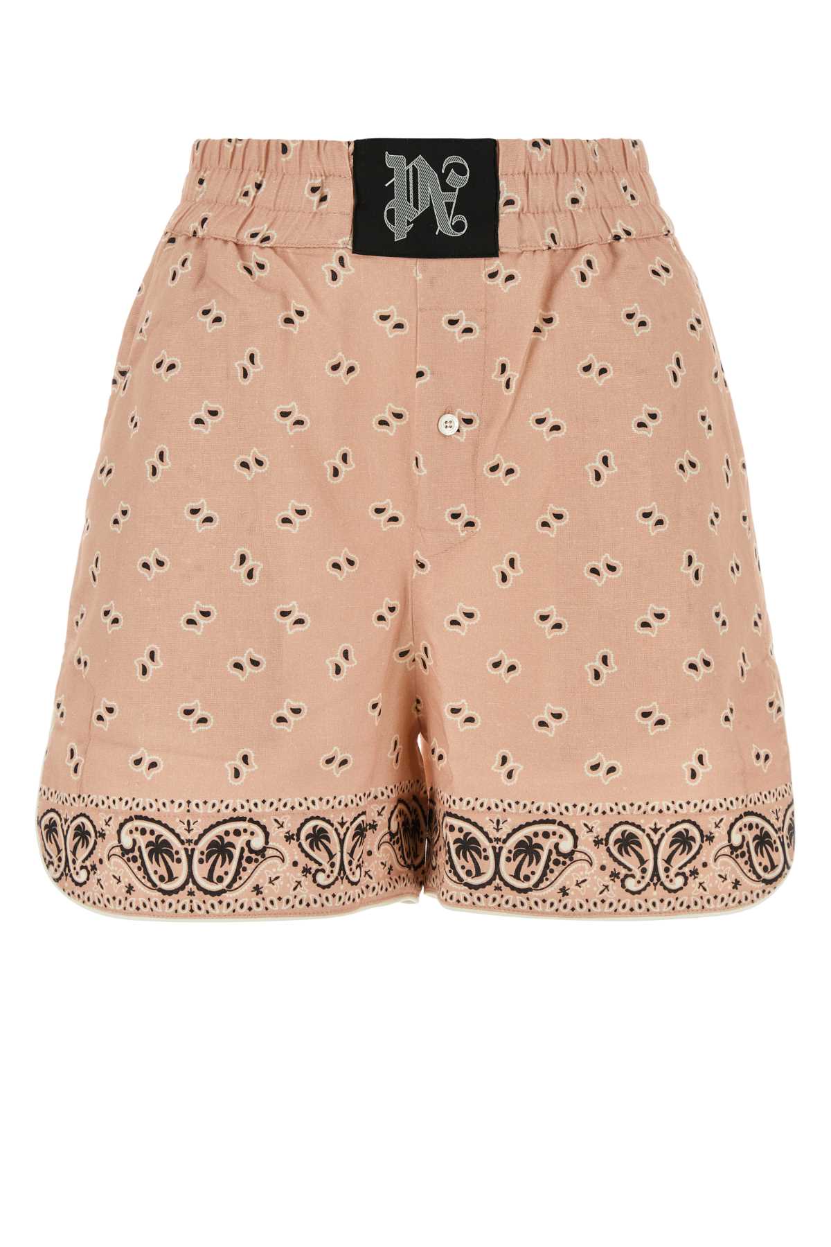 Linen-Cotton with Eyelet Embroidery Bermuda Shorts — Pink
