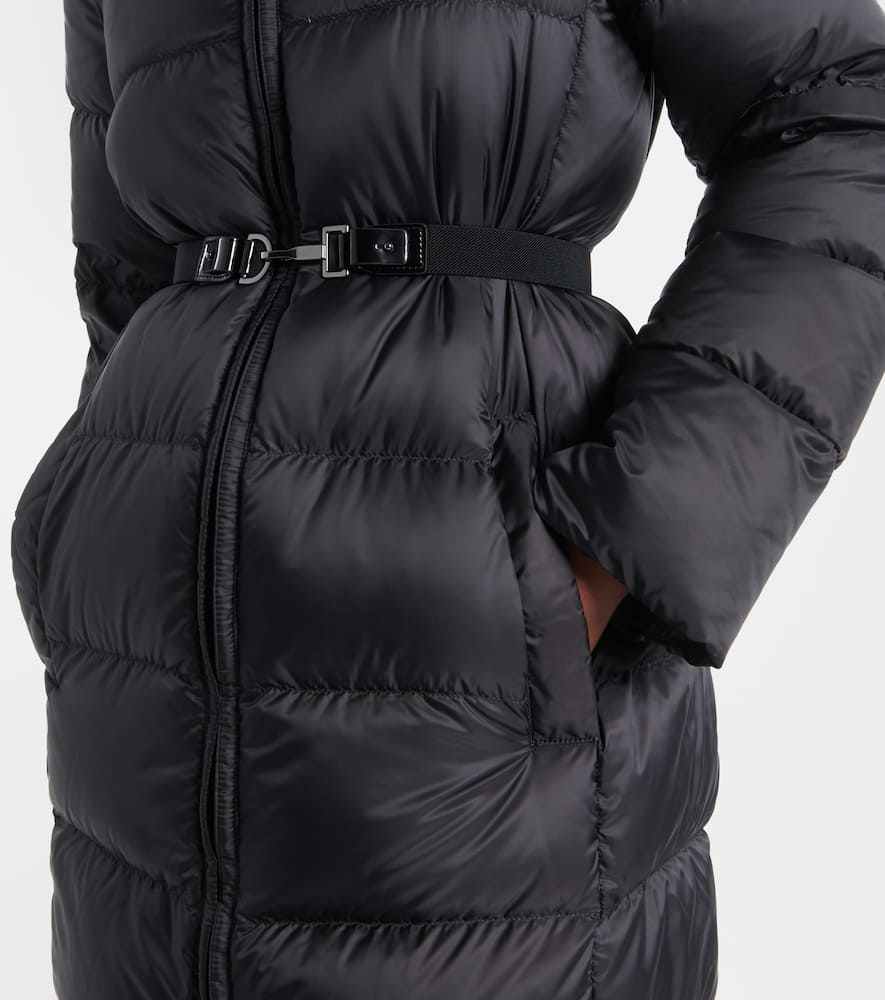 Belted quilted down coat
