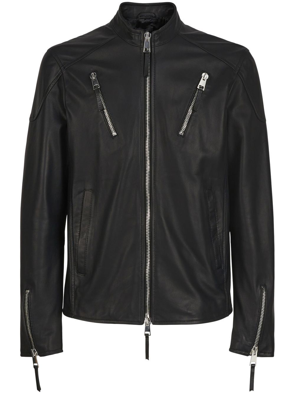 Zipped leather jacket - Black