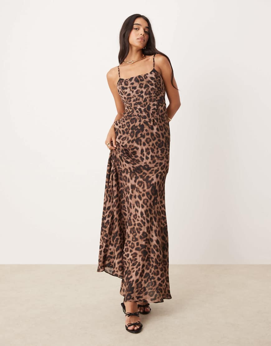 Ever New exposed cup corset maxi dress in leopard print-Brown