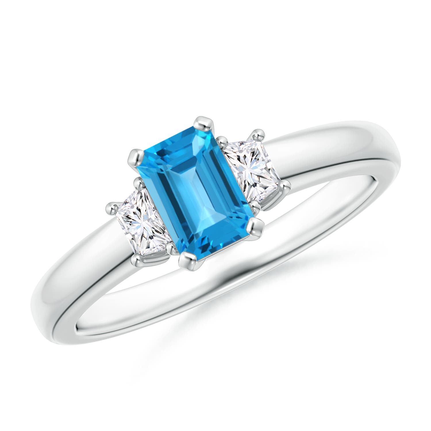 Angara 0.65 Carat Swiss Blue Topaz and Diamond Three Stone Ring in Platinum