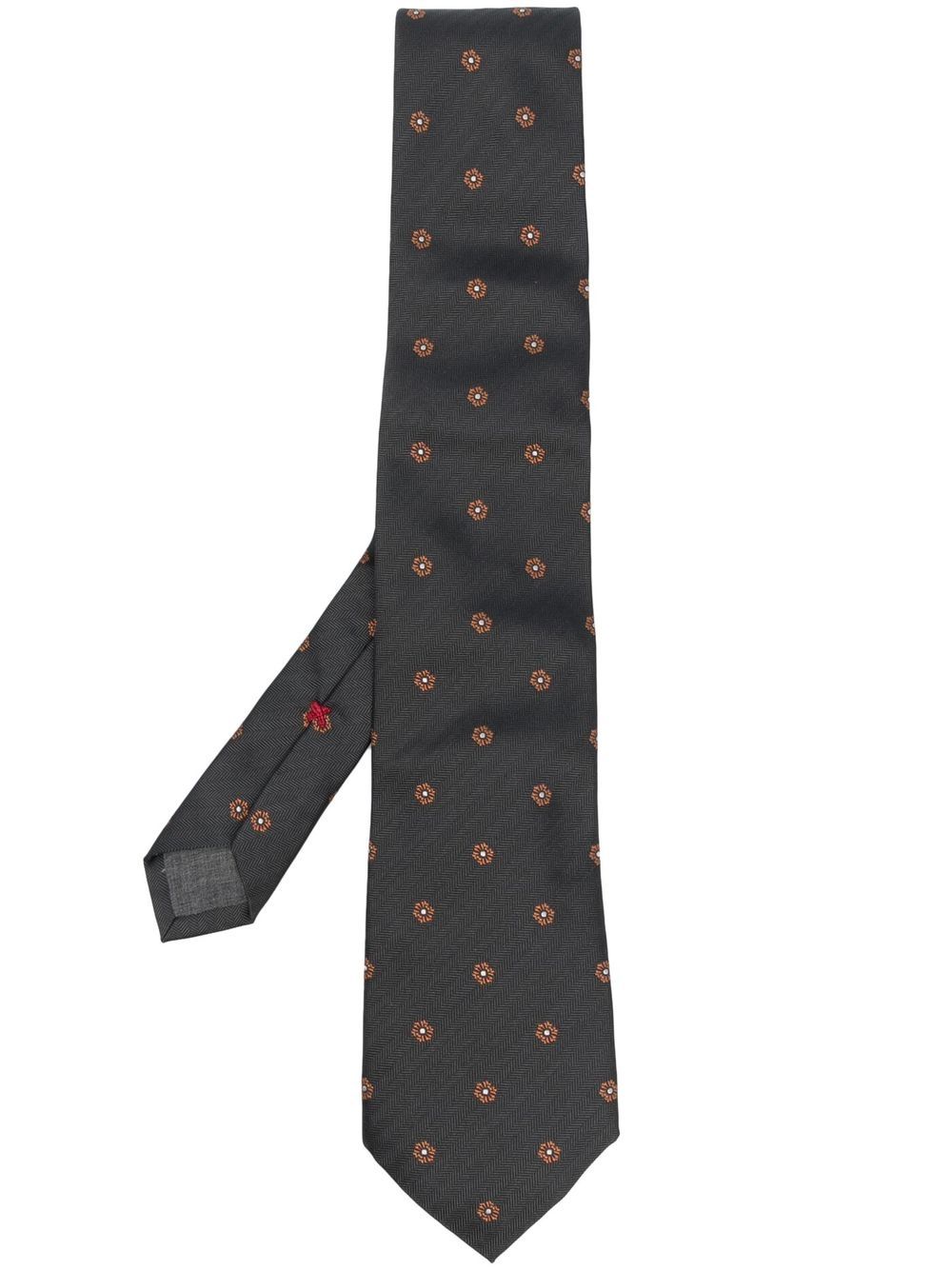 Floral-embroidered silk tie