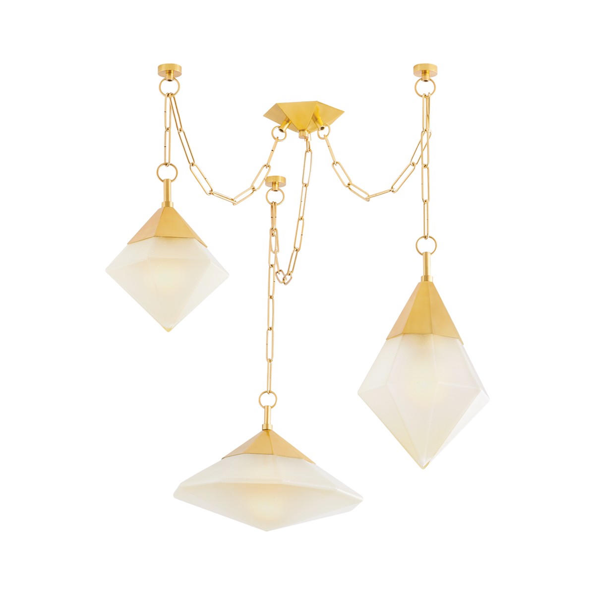 Vintage Polished Brass Three Light Chandelier from the Angelique Collection