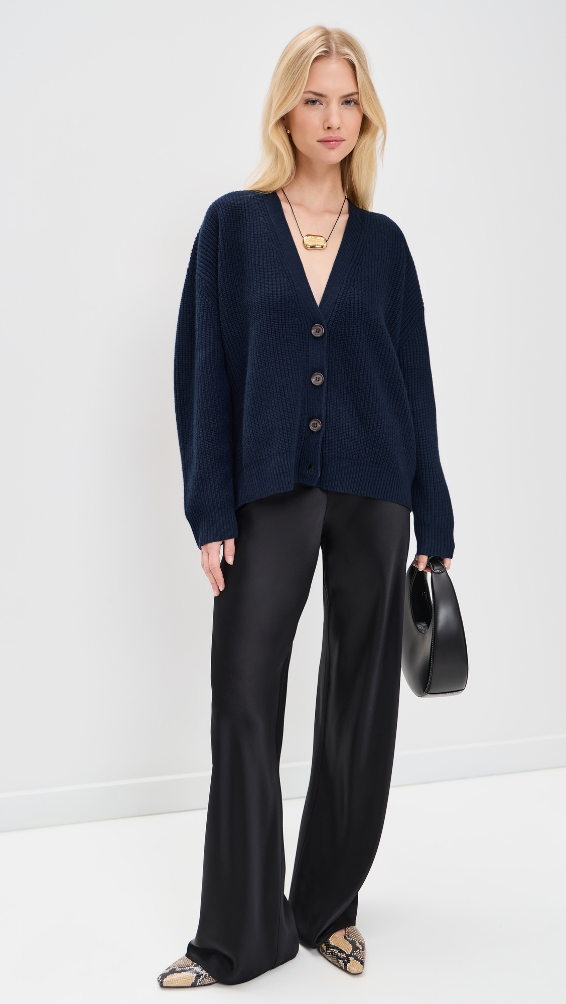 Cropped Cashmere Cocoon Cardigan Navy