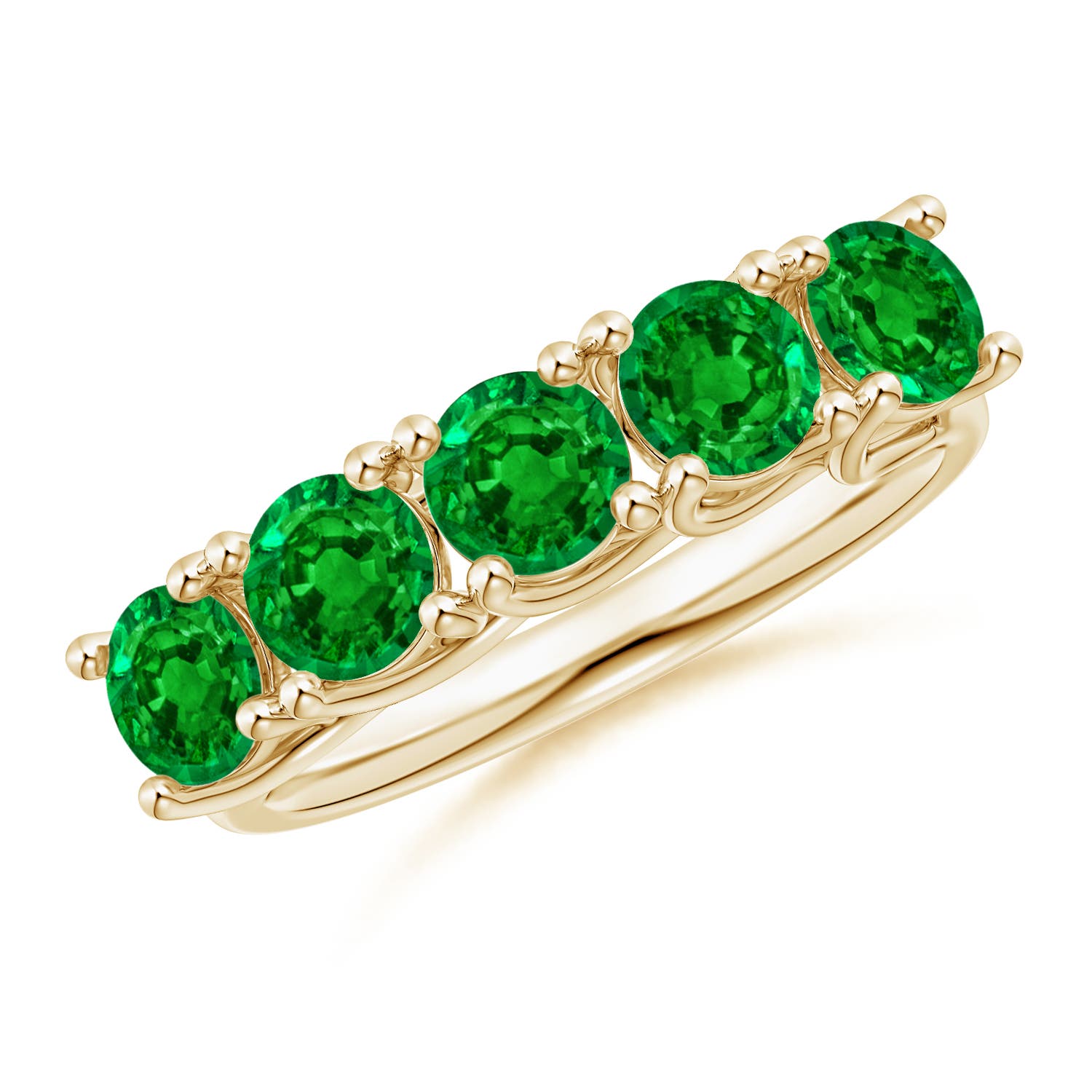Angara 1.75 Carats Half Eternity Five Stone Emerald Wedding Band in 18K Yellow Gold