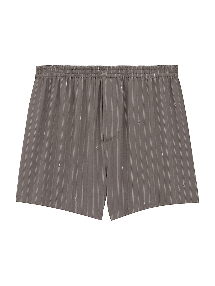 Men's Cassandre Shorts in Striped Silk Crepe De Chine - Gris