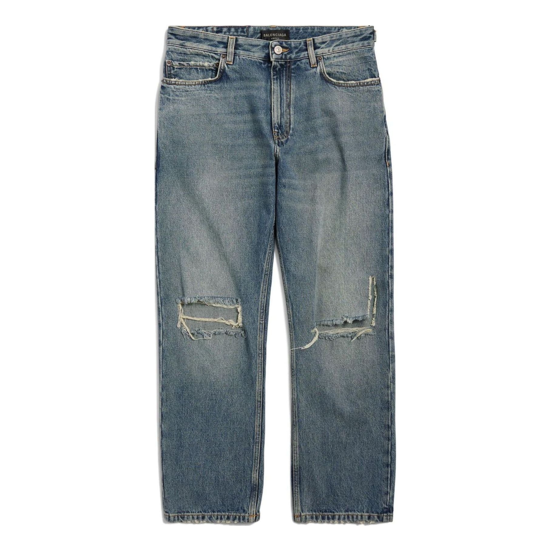 Distressed Straight-Leg Jeans 'Blue'