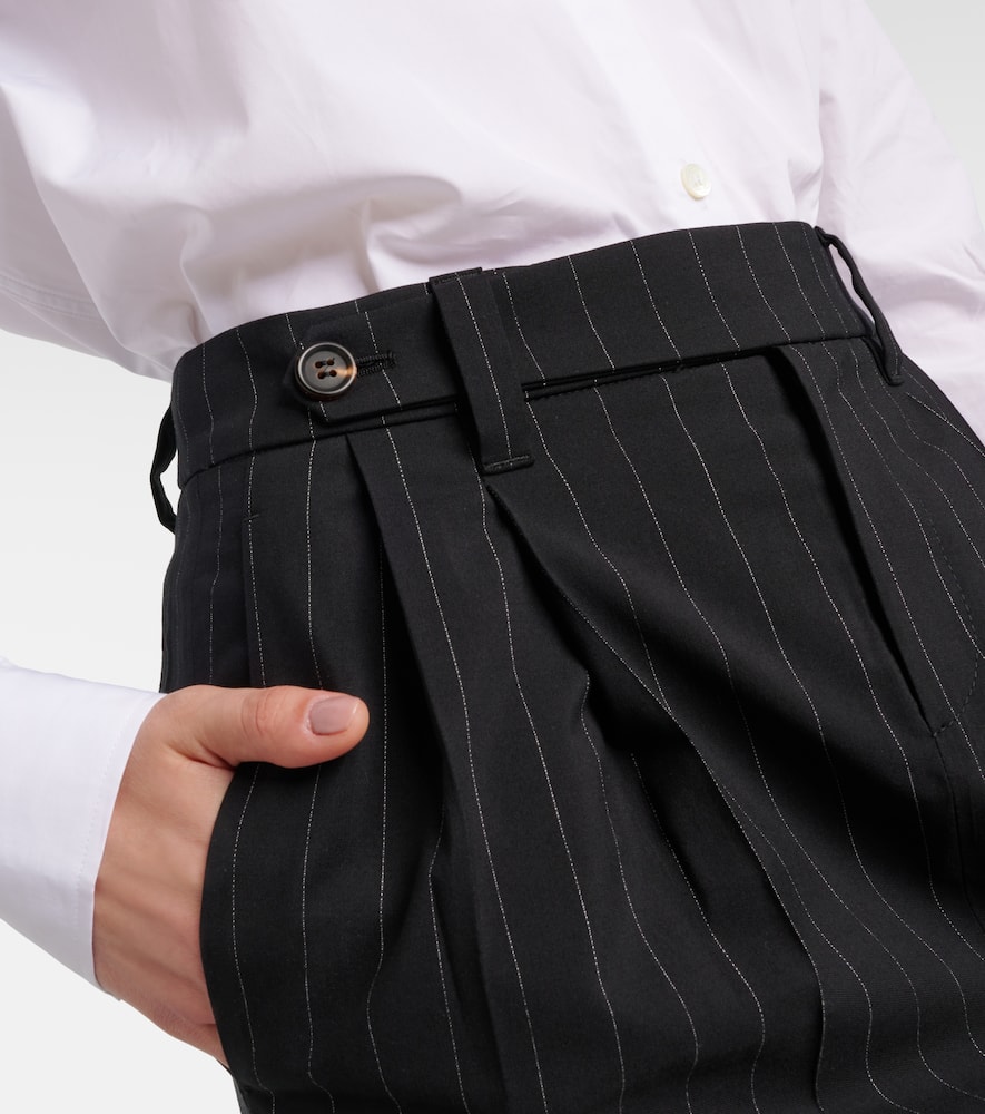 Pinstripe wool and cotton midi skirt