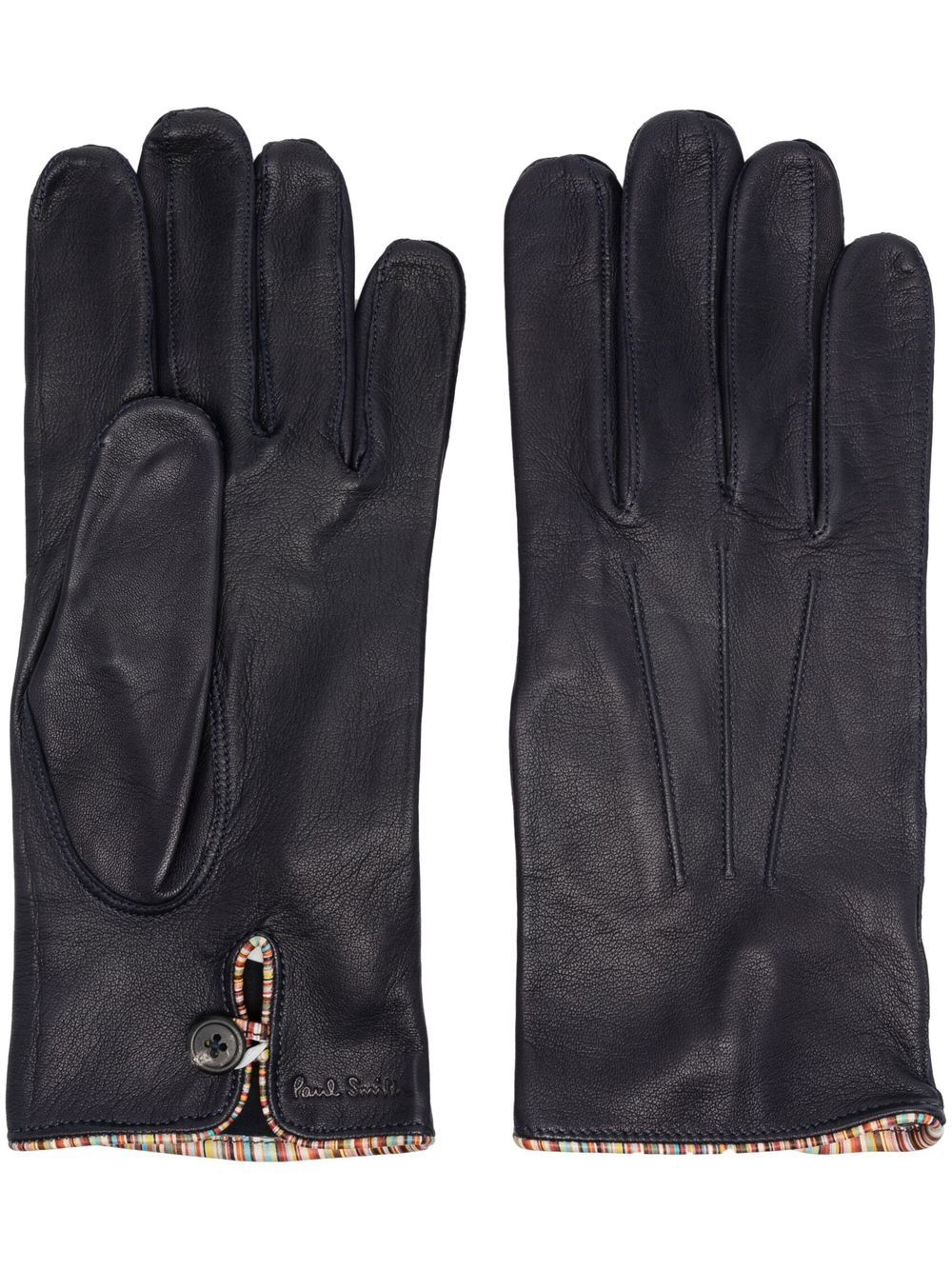 Signature Stripe-trimmed leather gloves - Blue