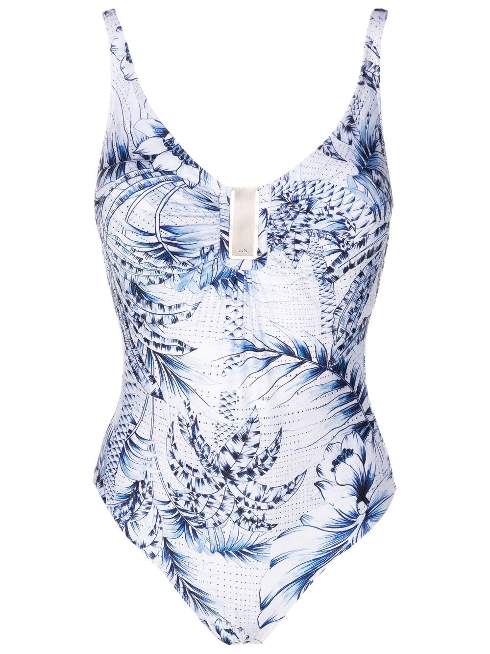Palm-tree print swimsuit - Blue