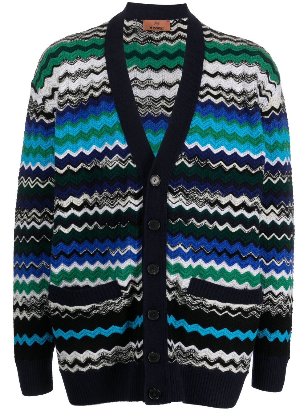 Zig-zag knitted wool-blend cardigan - Blue