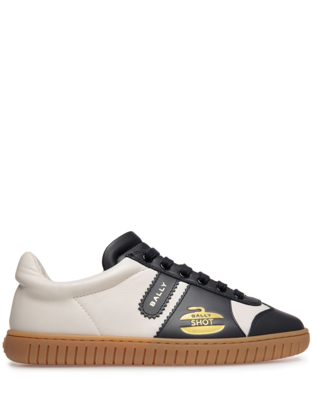 Player curling-motif leather sneakers - White