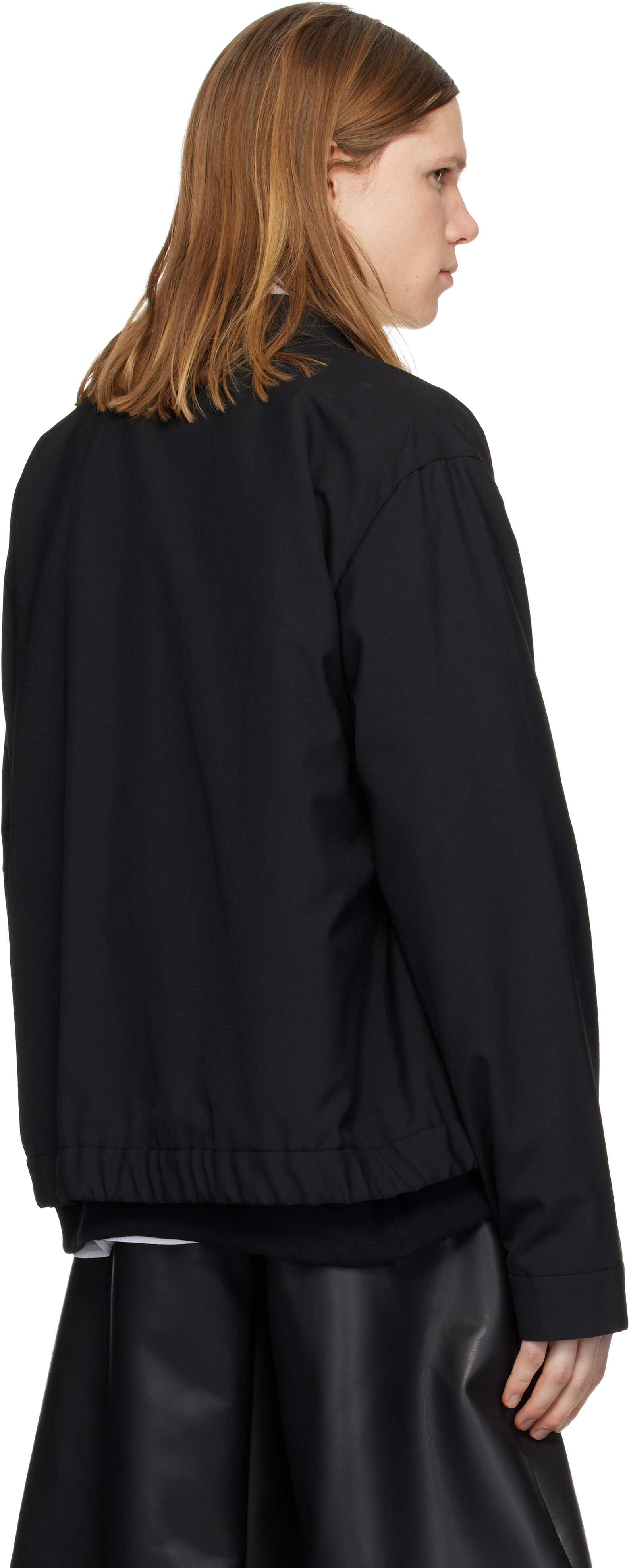 Black Suiting & Nylon Twill Bomber Jacket