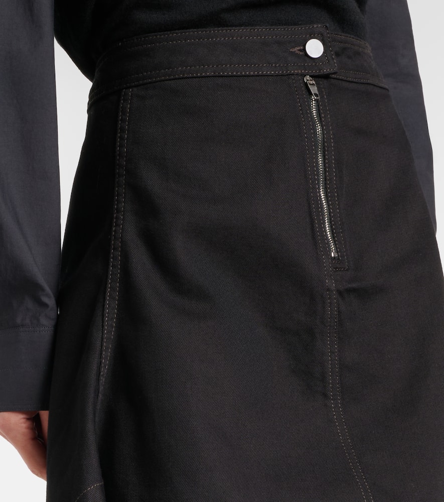 Asymmetric denim midi skirt
