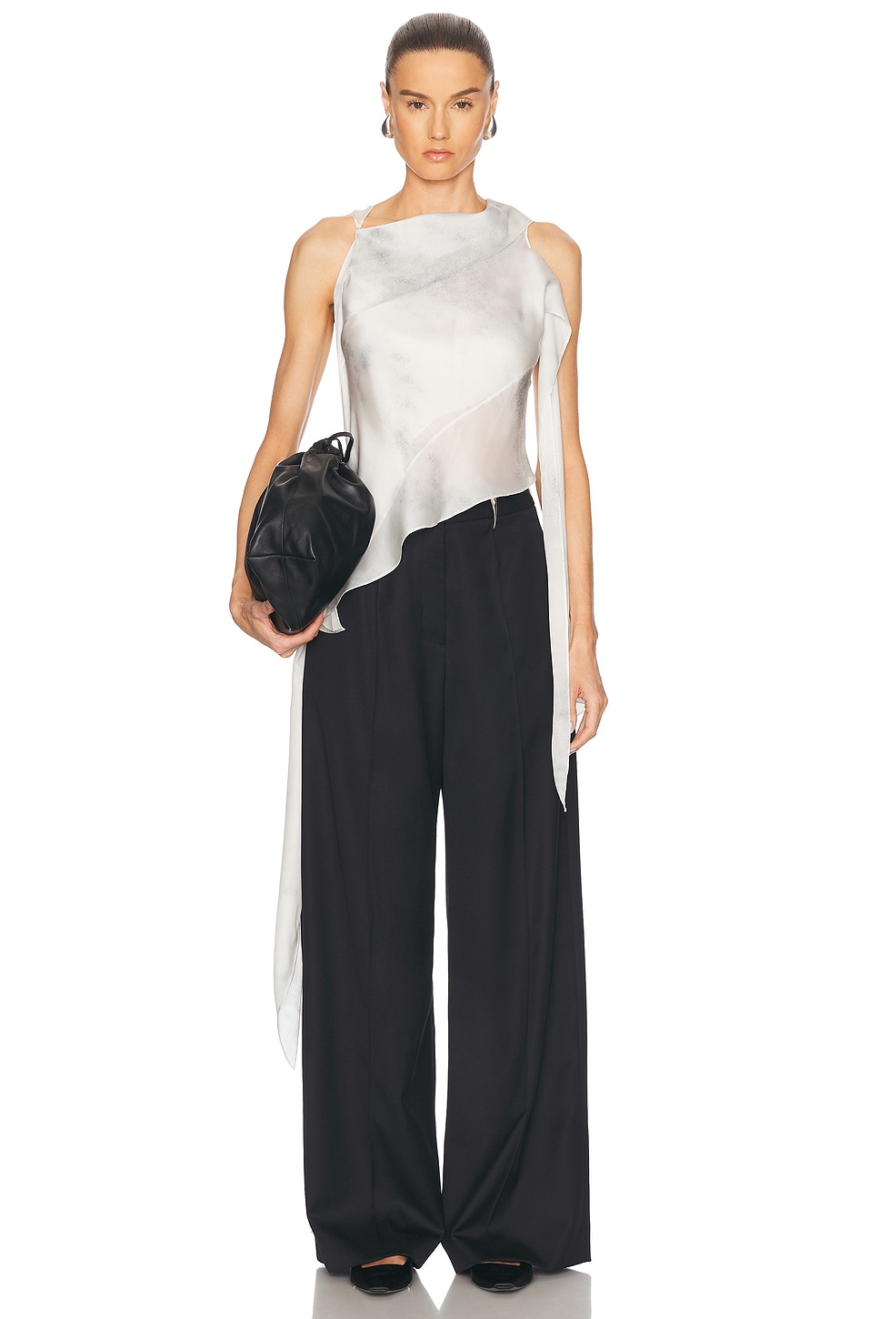 Grace Ling Silk Satin Chiffon Bias Scarf Top in Ash - Ivory.  40/L also in 34/XS