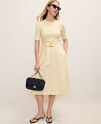 Ann Taylor Petite Mixed Media Flare Midi Dress
