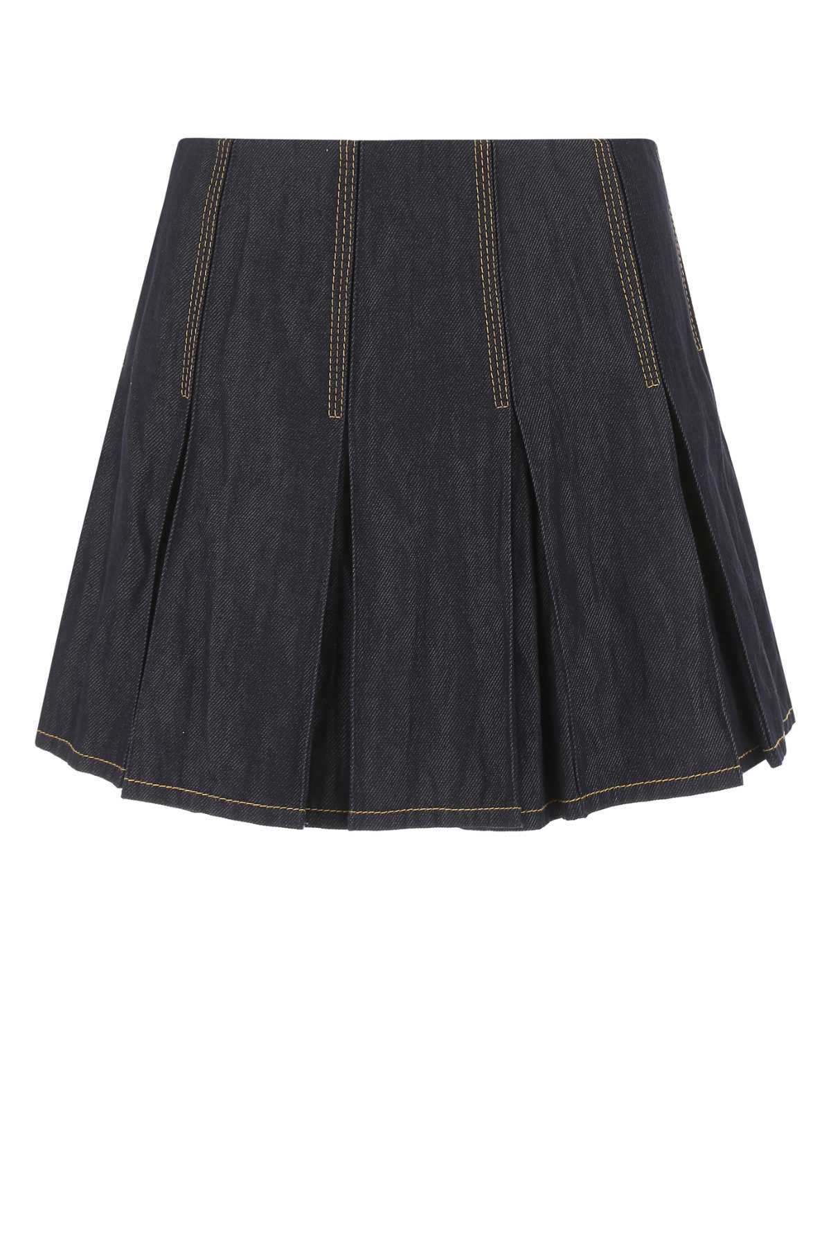 Pleated Denim Skirt — Navy