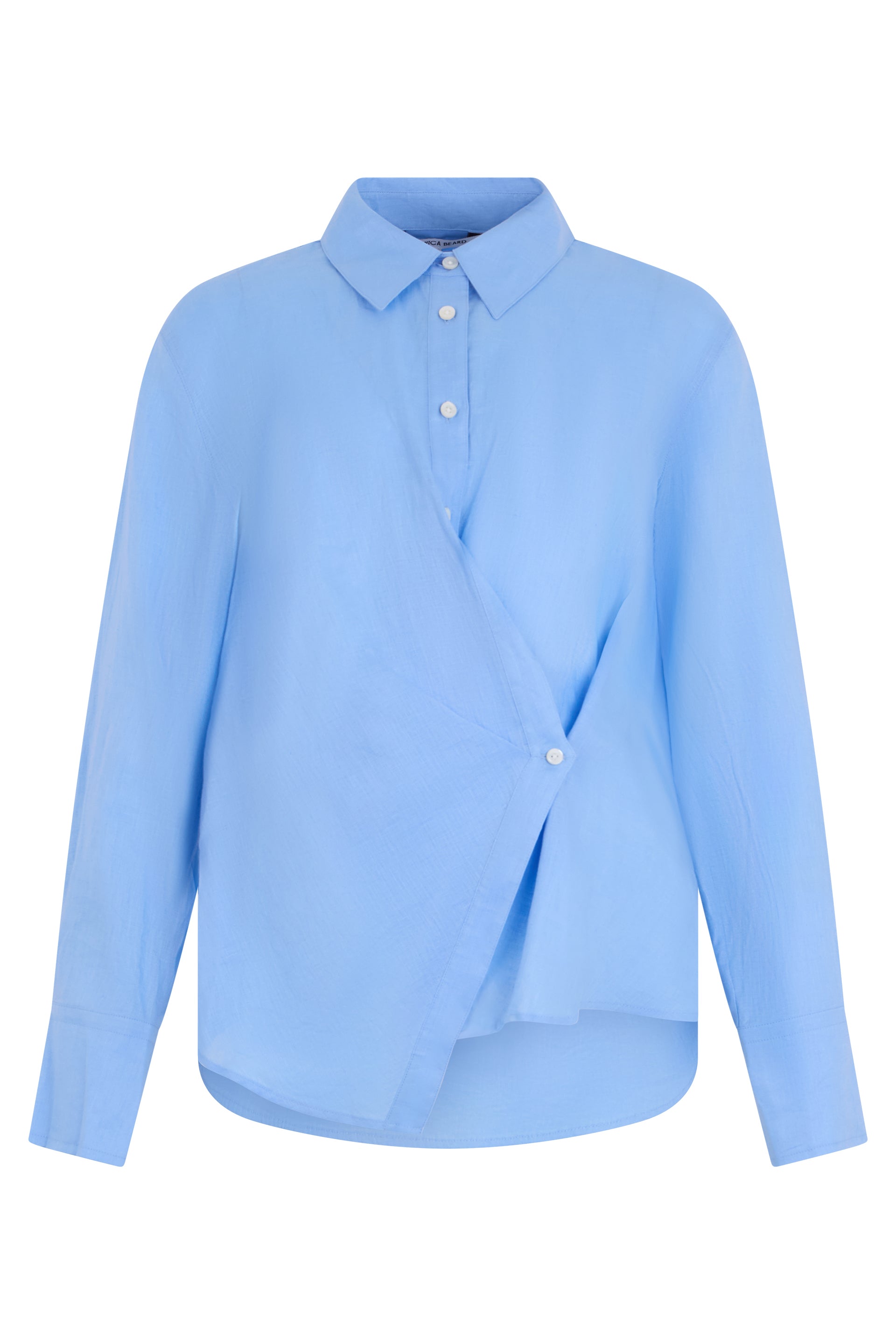 -inspired Asymmetric Crossover Button-Front Shirt with Flared Fit