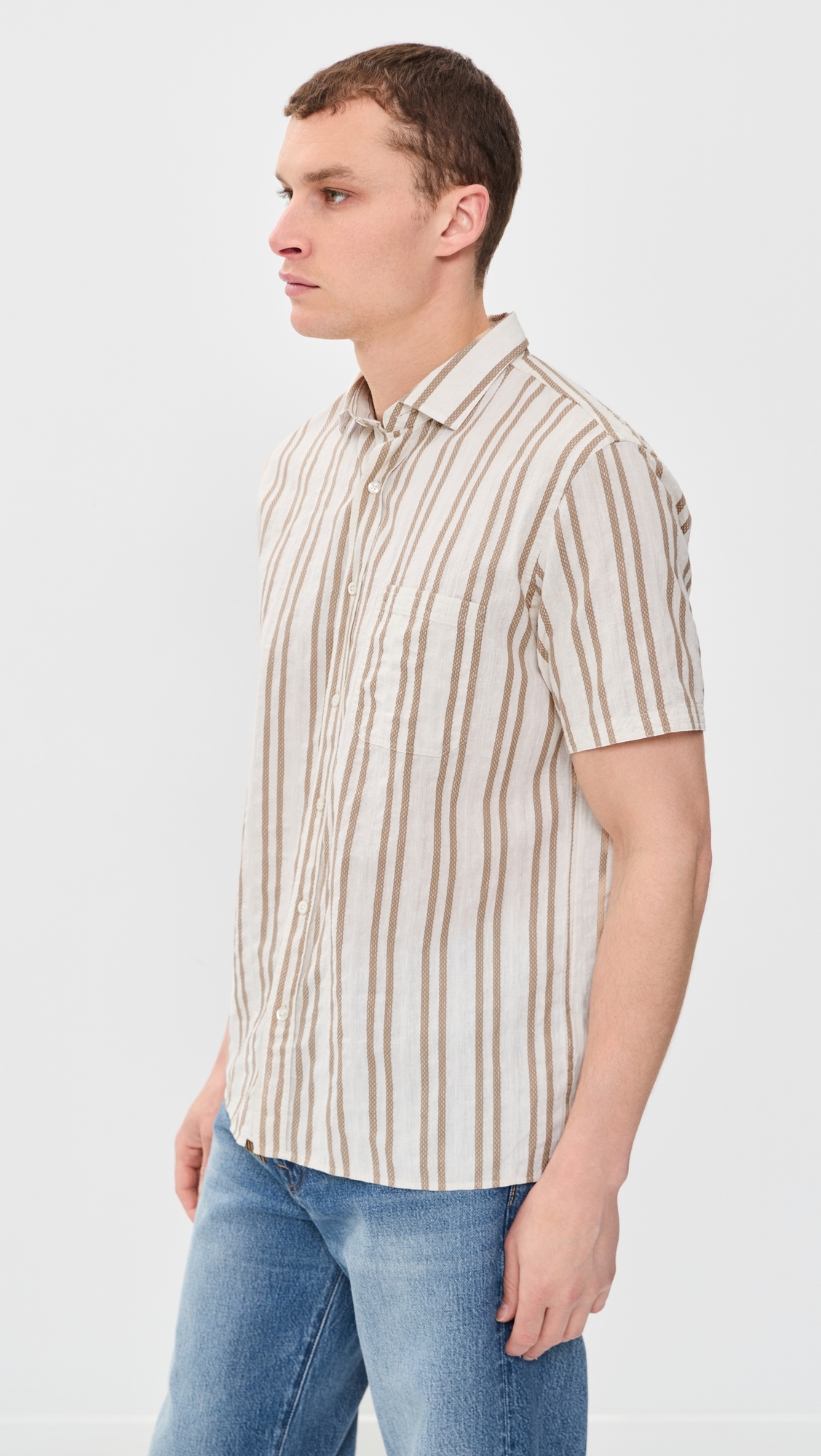 Textured Dobby Stripe Shirt Tinted White/Khaki