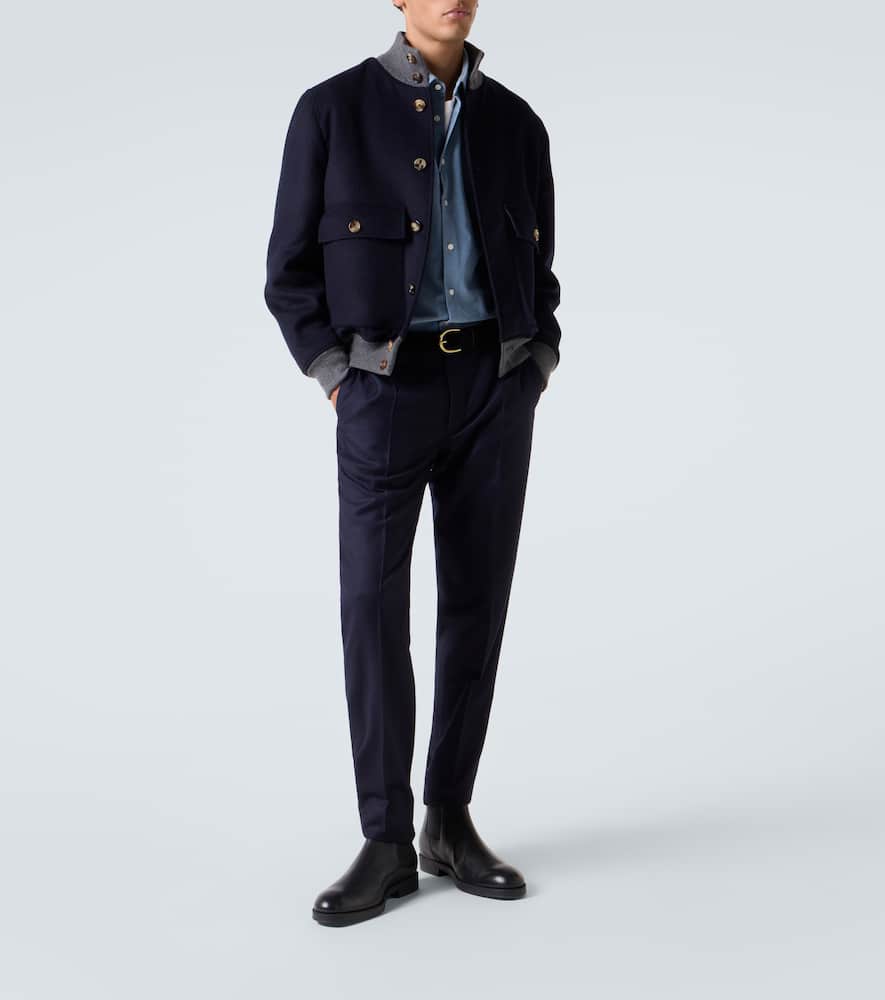 Virgin wool flannel slim pants
