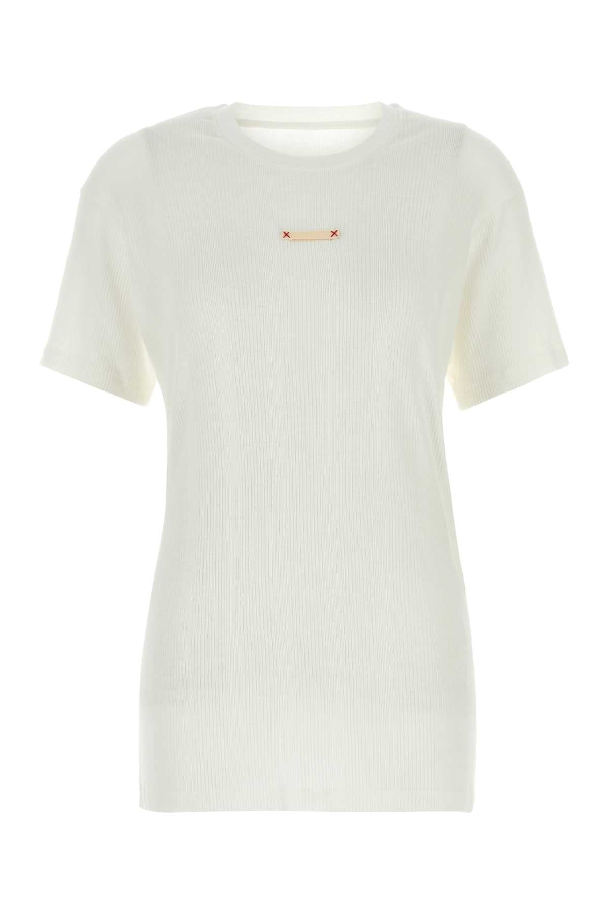 Cotton Blend Ribbed T-Shirt — White