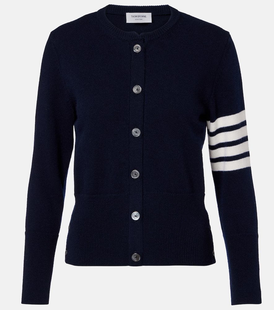 4-Bar intarsia virgin wool cardigan