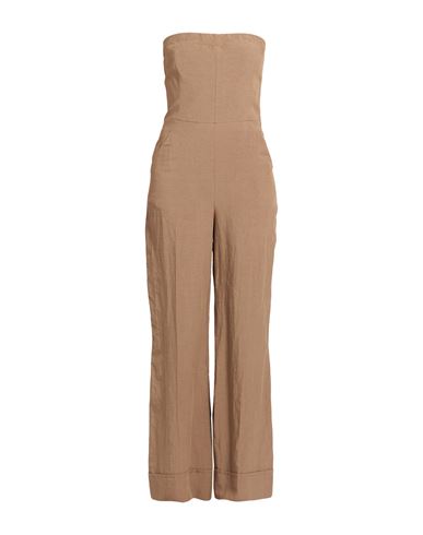 Woman Jumpsuit Camel Size 6 Viscose, Linen