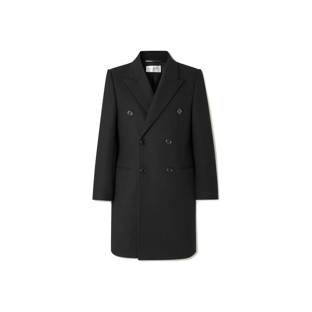 Double-Breasted Wool Coat — Black
