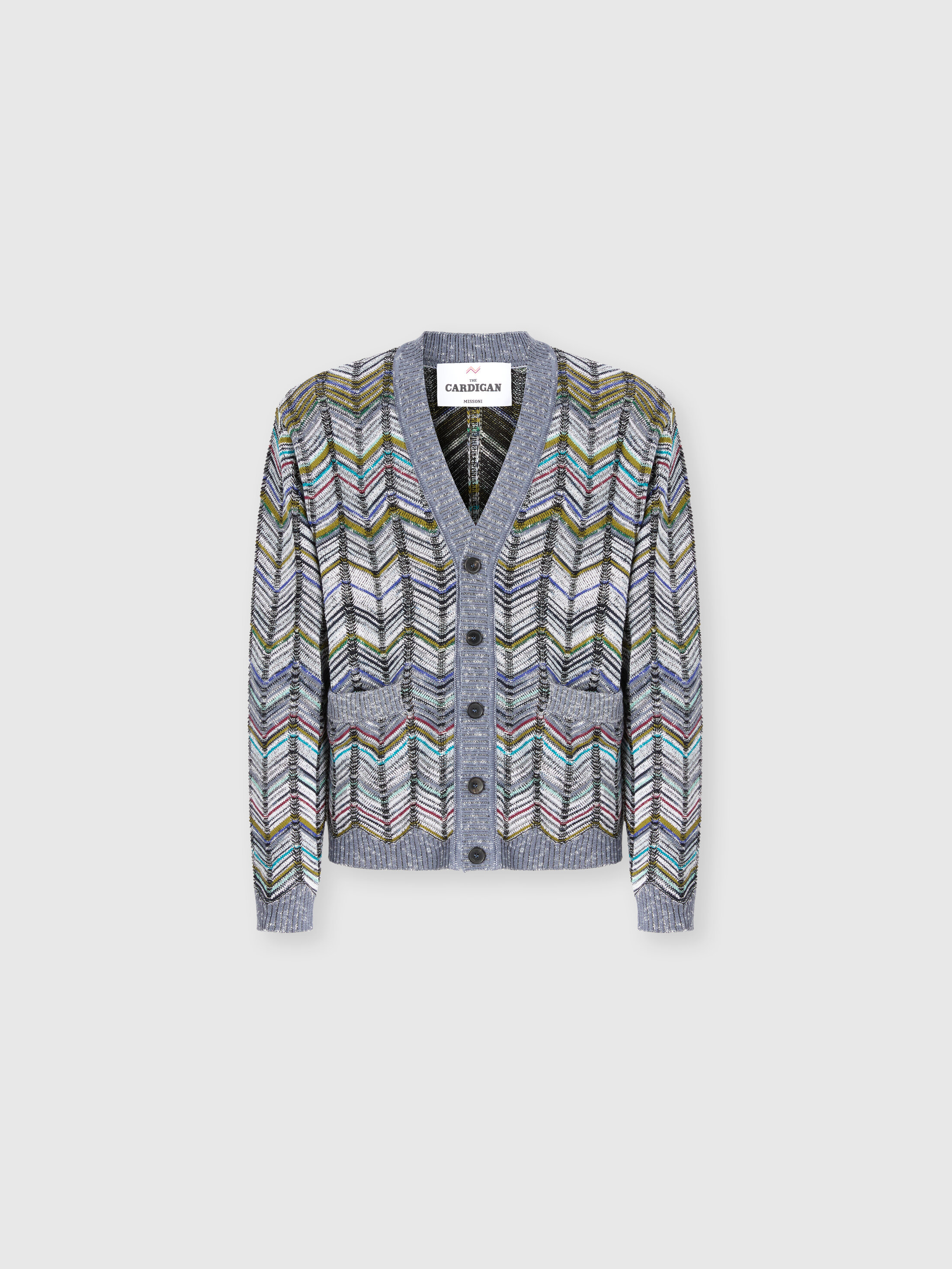 Missoni - Cotton chevron cardigan with pockets, Men, Grey Multicoloured