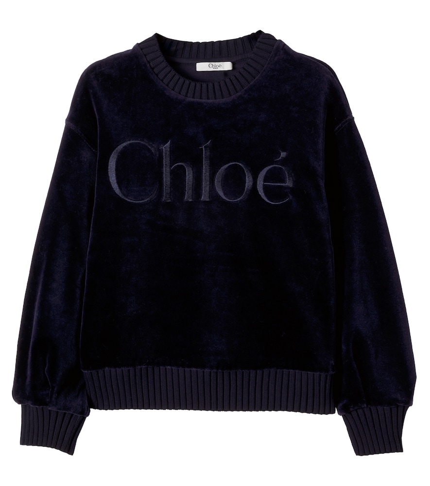 Chloé Kids Logo embroidered cotton velvet sweatshirt
