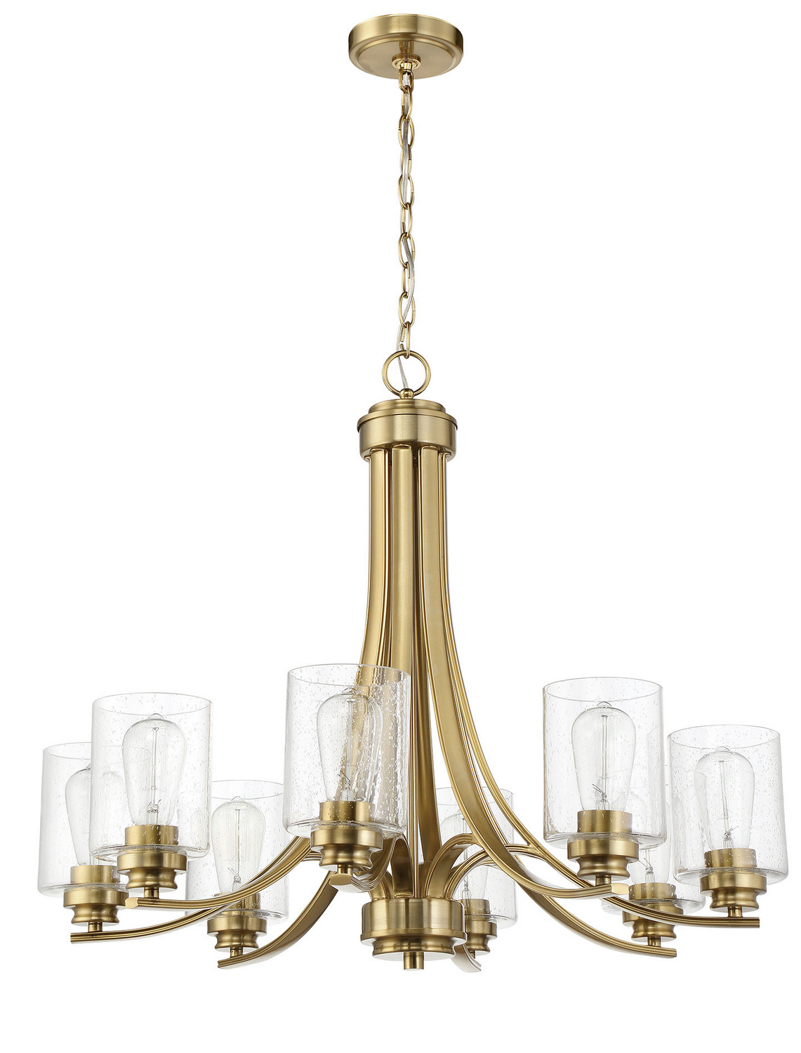 Satin Brass Eight Light Chandelier from the Bolden Collection