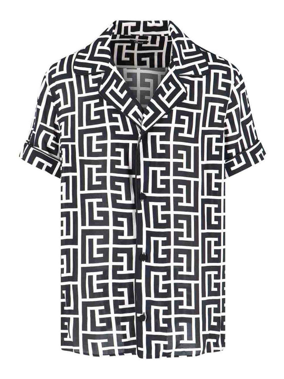 -Style Relaxed Fit Shirt Collar Mini Short-Sleeve Button-Up with Piped Trim