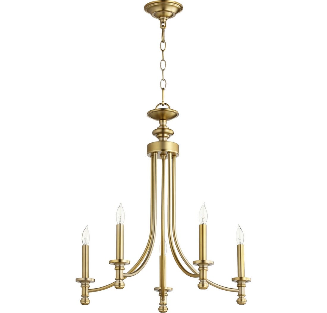 Quorum Rossington 5-Light 25" Transitional Chandelier in Aged Bra
