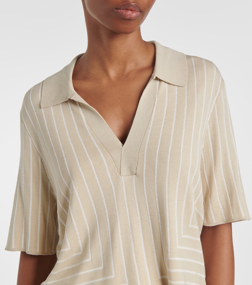 Striped cotton and silk polo shirt