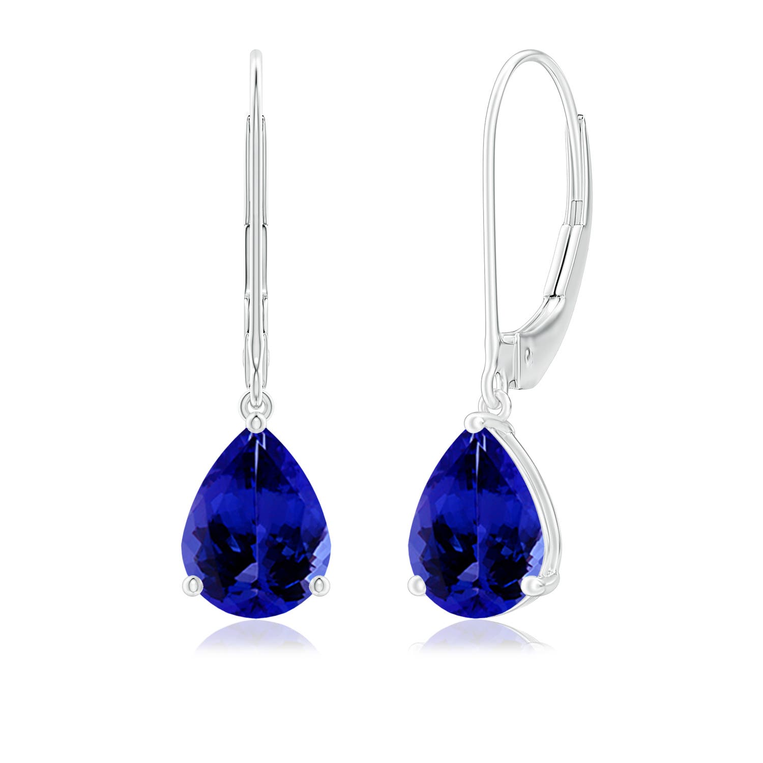Angara 2.2 Carats Solitaire Pear-Shaped Tanzanite Leverback Earrings in 18K White Gold
