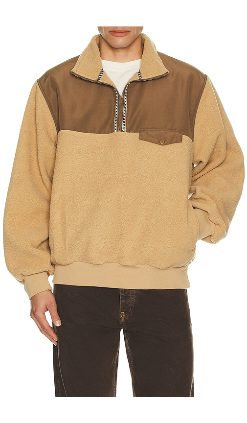 Rhythm Pfeiffer Sherpa Fleece Quarter Zip in Brown. L. Also in M, S, XL/1X