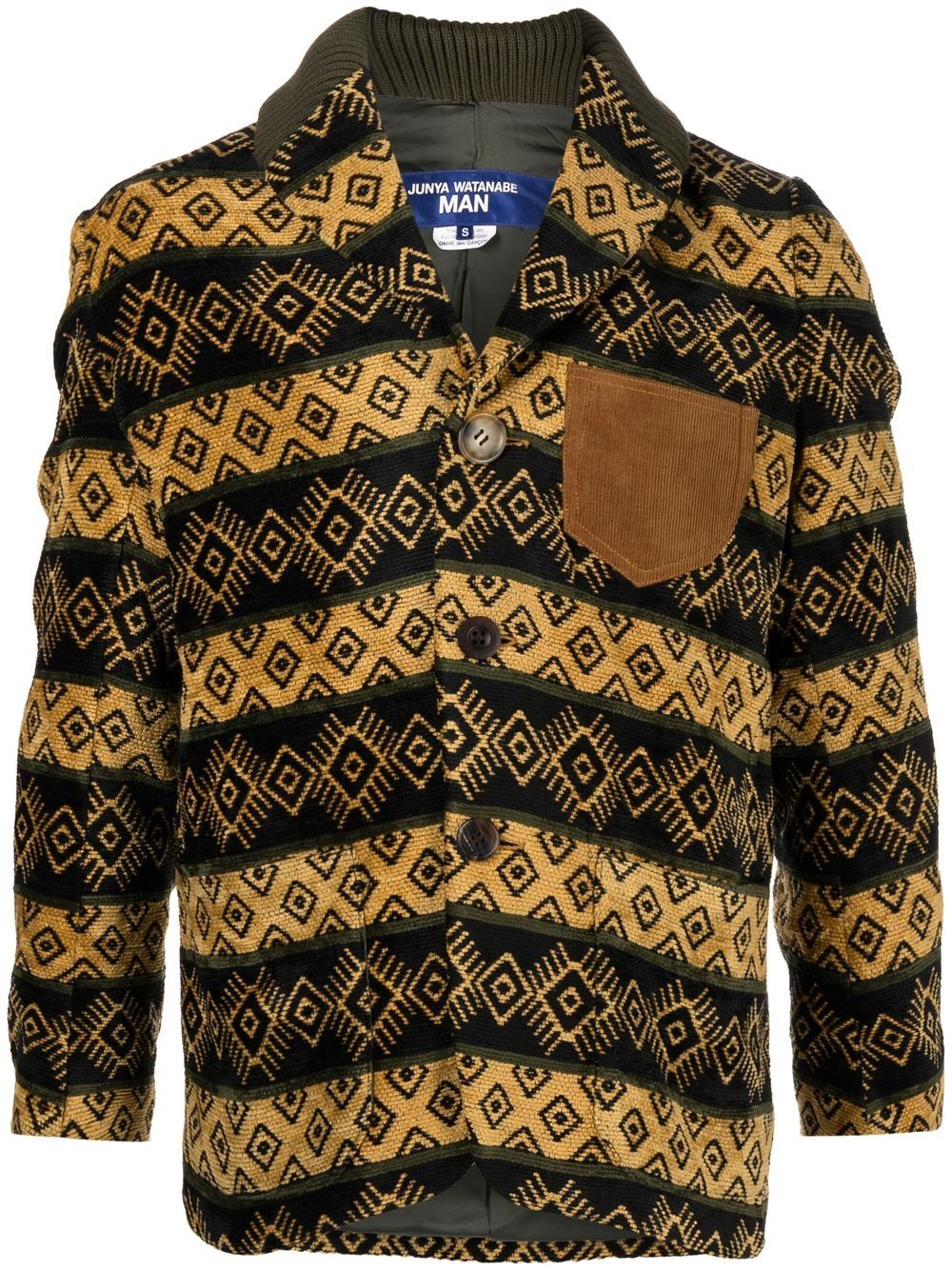 Geometric-pattern shawl-lapel jacket - Brown