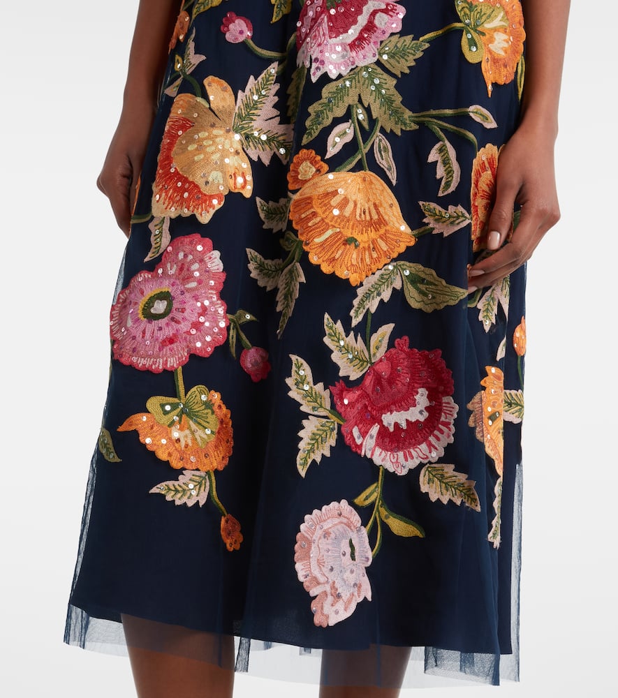 Floral sequined tulle midi dress