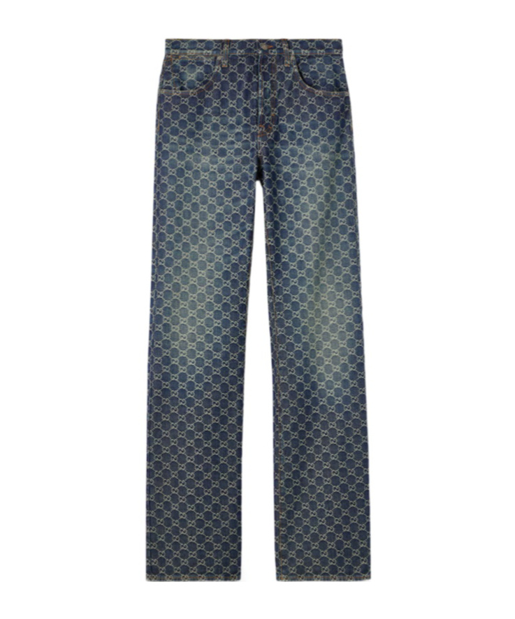 GG cotton denim jacquard pants