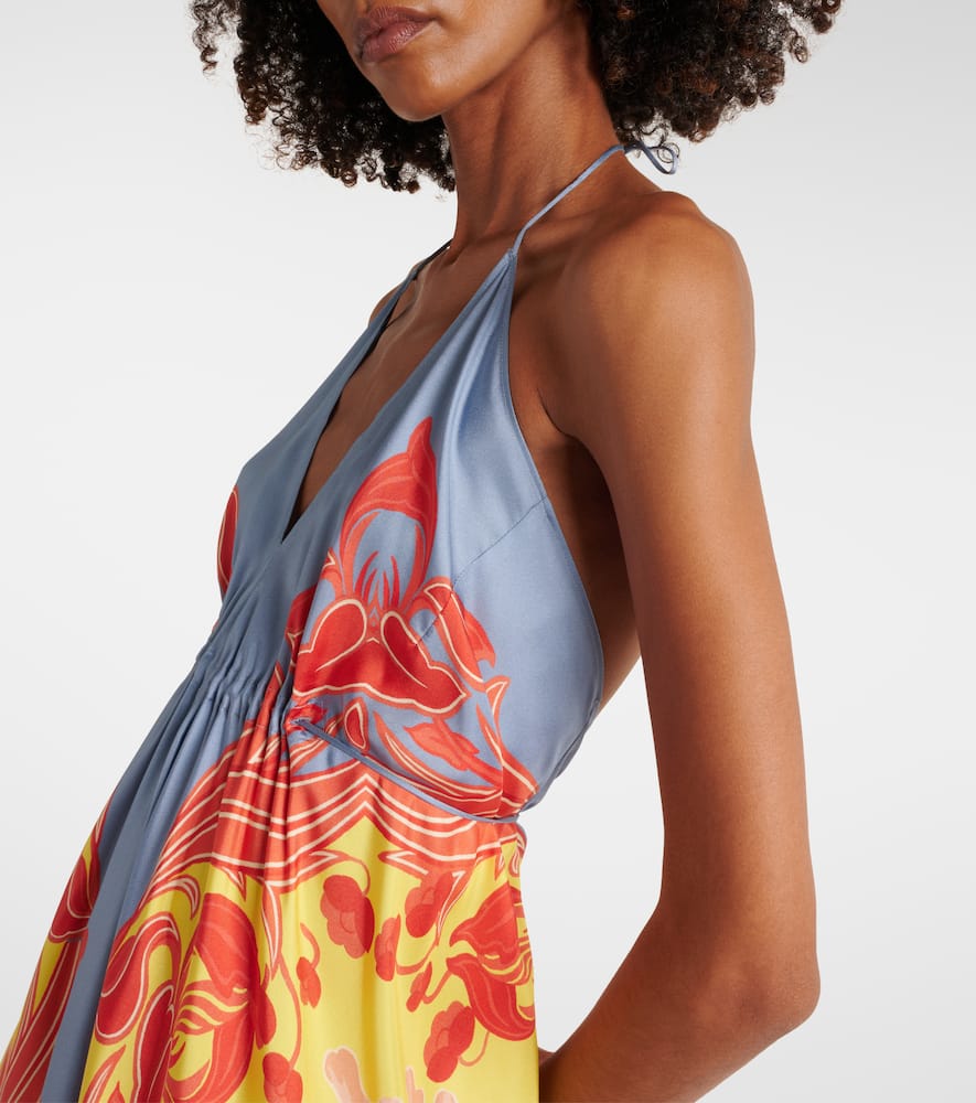 Printed halterneck silk beach dress