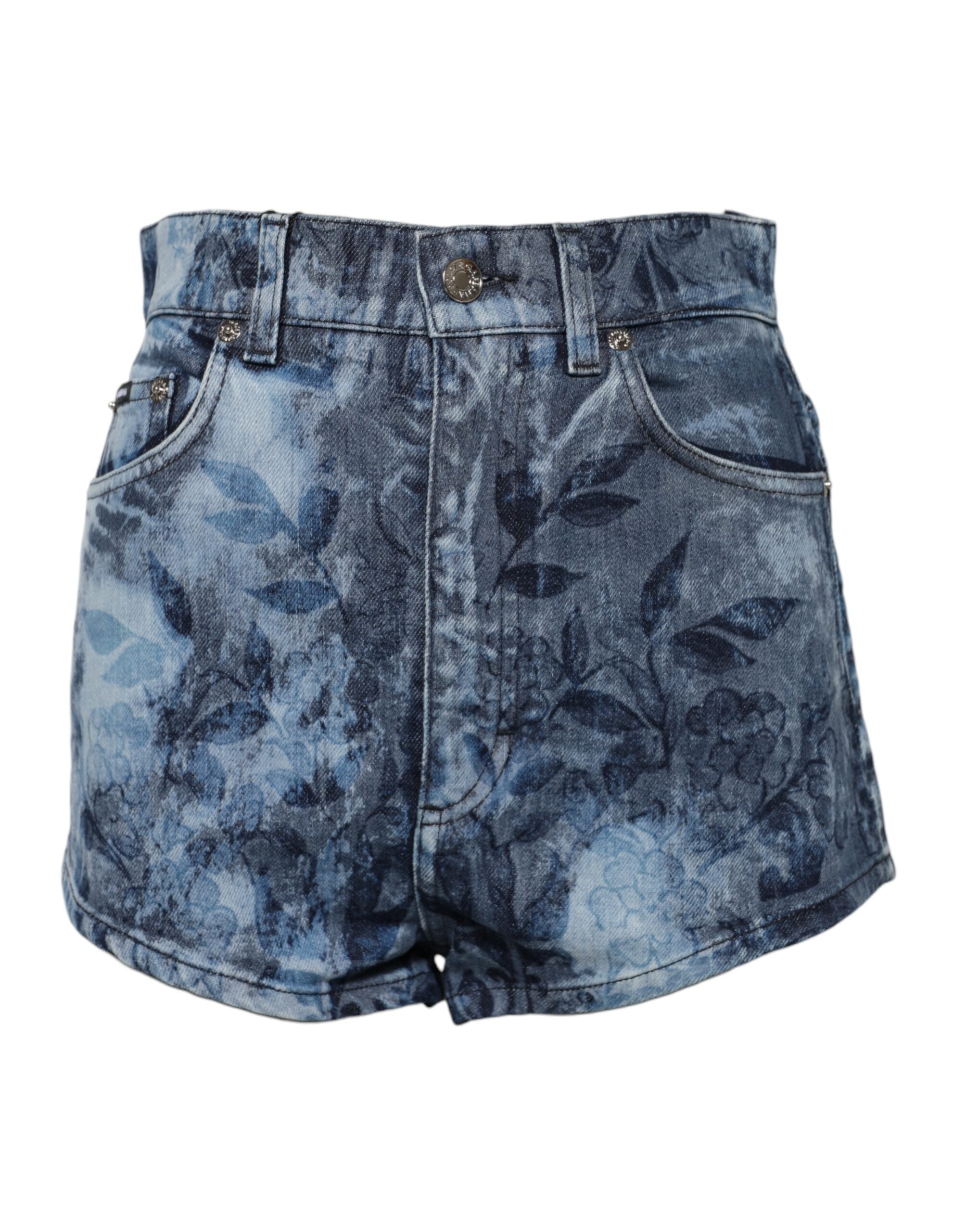 Floral Print Denim Shorts — Blue