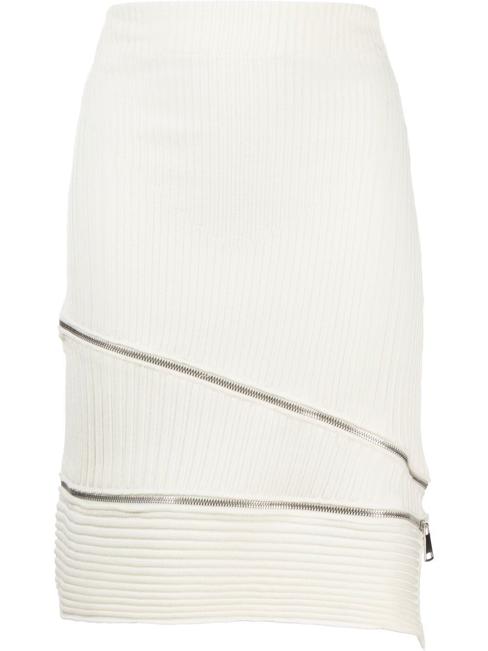 Ribbed asymmetric midi skirt - White