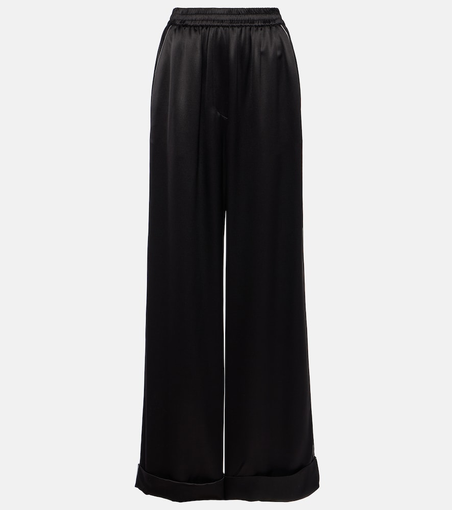High-rise silk-blend wide-leg pants