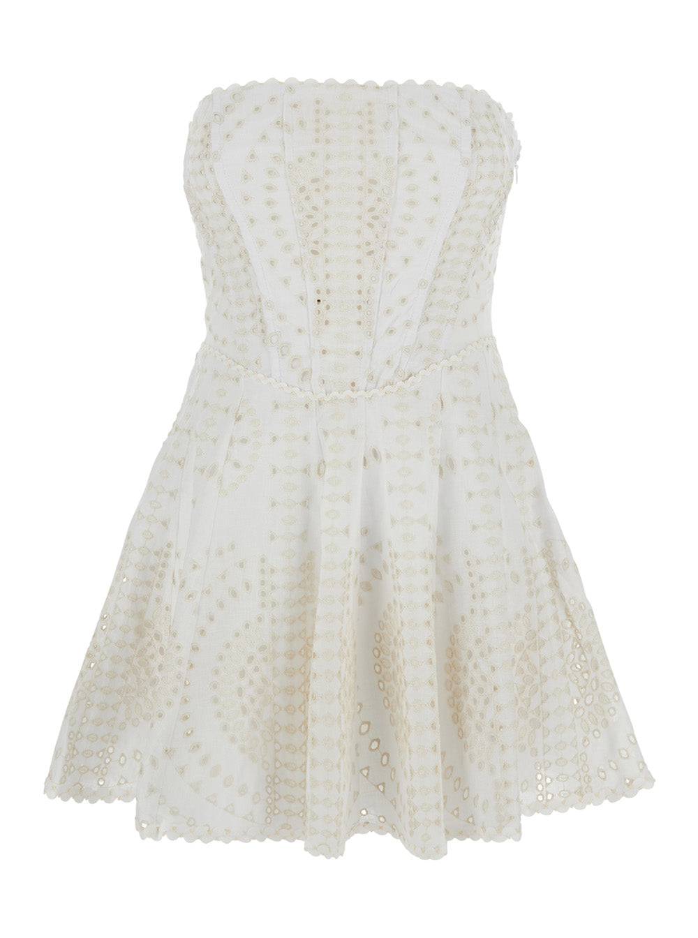 Eyelet Embroidery Flounce Dress — White